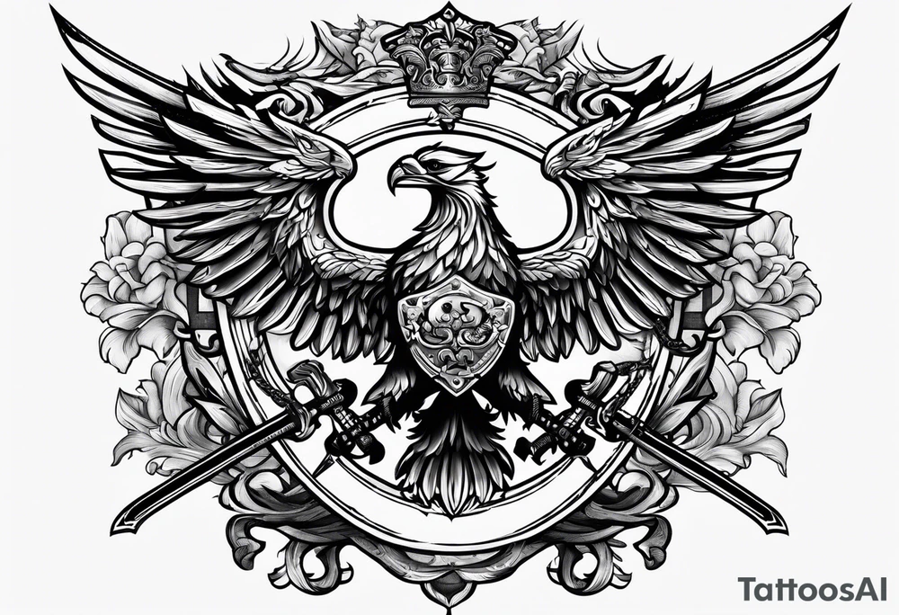 Family crest cool looking with swords tattoo idea