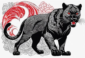 unique black panther, striking red eyes tattoo idea