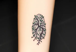 A fingerprint formed by tiny, intricate vines in shades of emerald green and deep brown, representing natural growth and deep roots tattoo idea