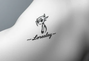 Créame un diseño en miniatura para la parte baja del bíceps de un personaje principal chica 
de dragón Ball z con el nombre de lorelay escrito por debajo del diseño tattoo idea