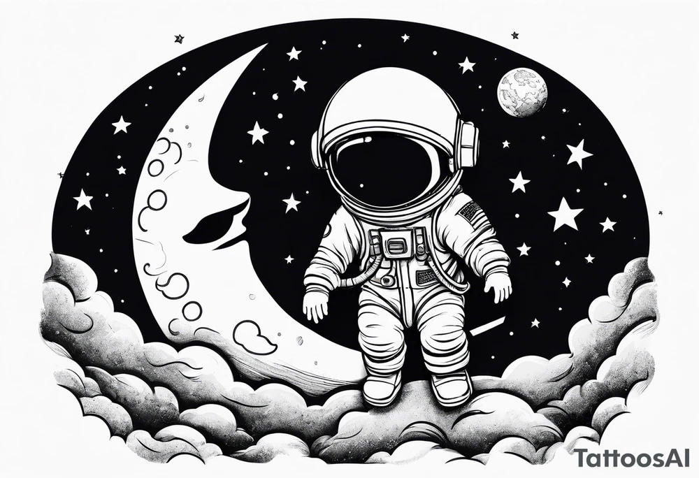 Baby Astronaut sitting on the moon reaching for the stars tattoo idea