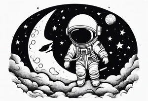 Baby Astronaut sitting on the moon reaching for the stars tattoo idea
