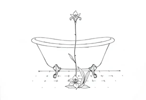 Clawfoot bathtub with lily coming up from tile floor tattoo idea
