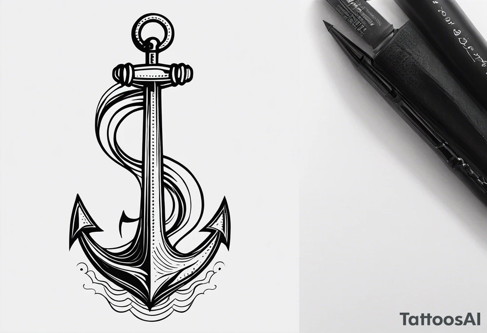 Feminine
 waves and anchor along spine tattoo idea