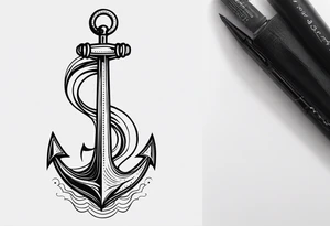 Feminine
 waves and anchor along spine tattoo idea