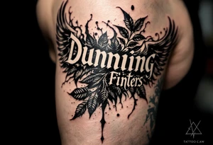 Dunning, details include angel wing, greek type of font,jungle leaves , tiger claw scratch tattoo idea