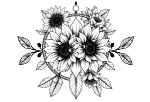 Sunflowers and roses dreamcatcher tattoo idea