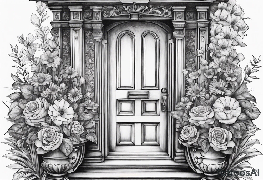 Door way stack of books flowers tattoo idea