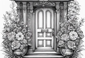 Door way stack of books flowers tattoo idea