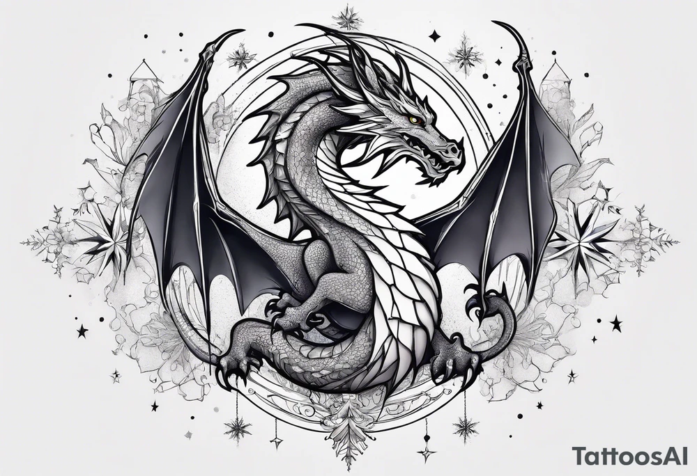 Constellation, dragon,snowflake tattoo idea