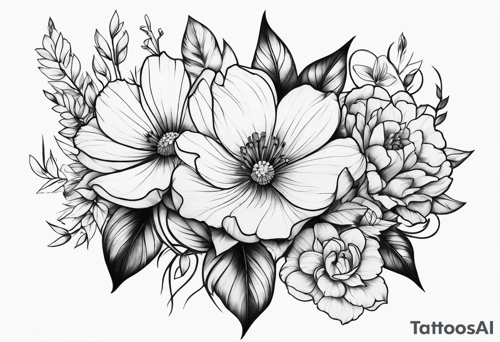 Neotraditional flowers tattoo idea