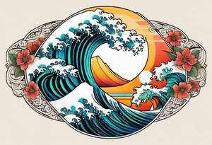 Surfboard with a wave inside it tattoo idea