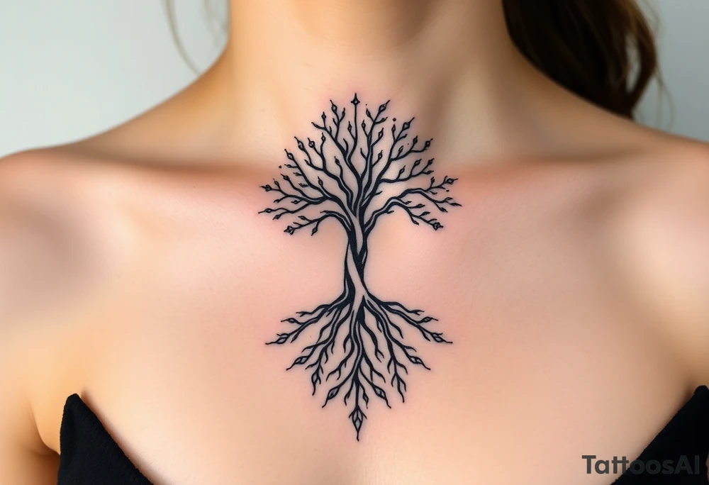 mystical tree of life with cosmic roots and celestial branches tattoo idea