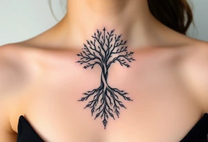 mystical tree of life with cosmic roots and celestial branches tattoo idea