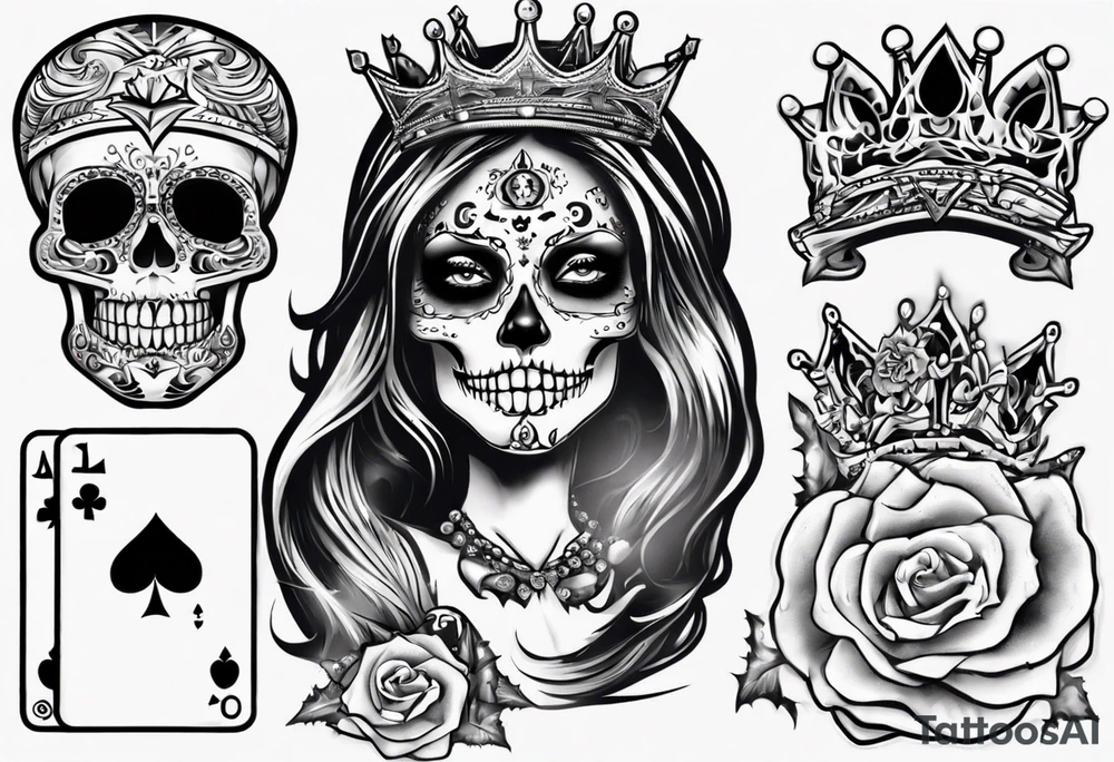 santa la muerta with money and crown
on the card tattoo idea