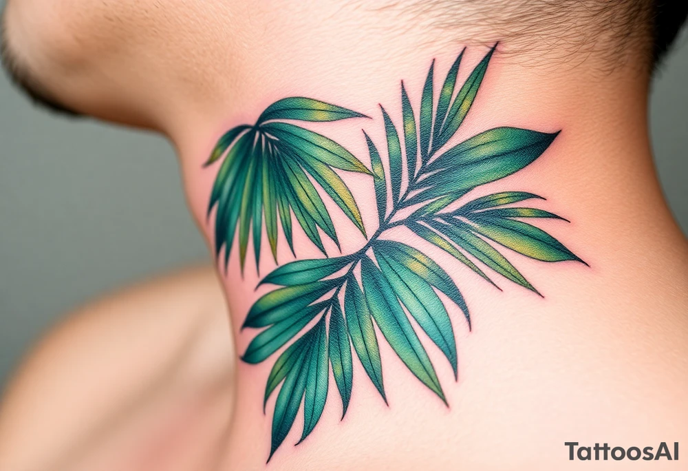 realistic large woven palm leaves tattoo idea