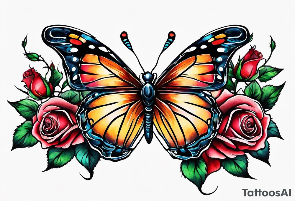 Rose and butterfly spine tattoo tattoo idea