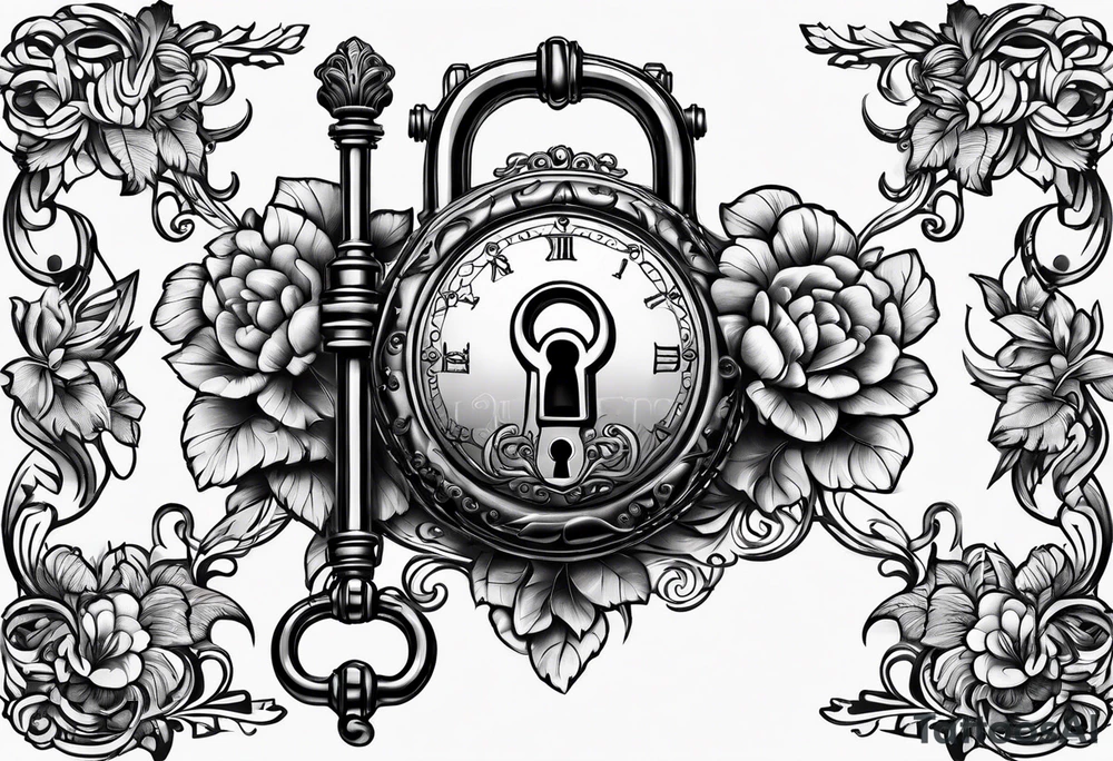 A vintage lock and key tattoo idea