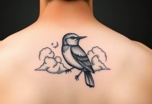 Kentucky bluebird with realistic clouds tattoo idea
