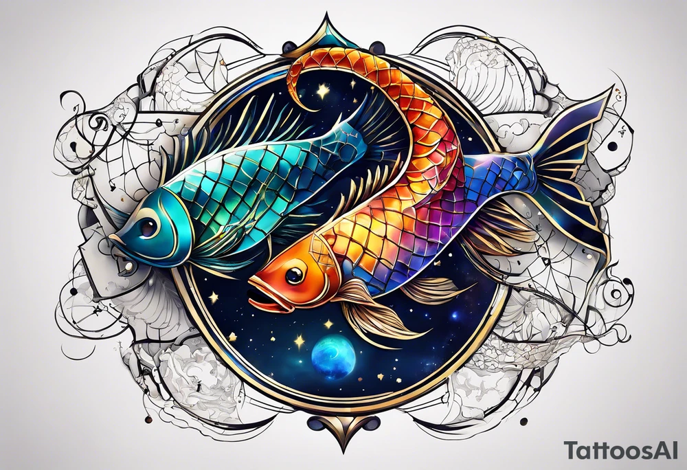 constellation du zodiaque avec poisson balance et scorpion superposée de couleur différentes tattoo idea