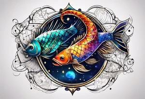 constellation du zodiaque avec poisson balance et scorpion superposée de couleur différentes tattoo idea