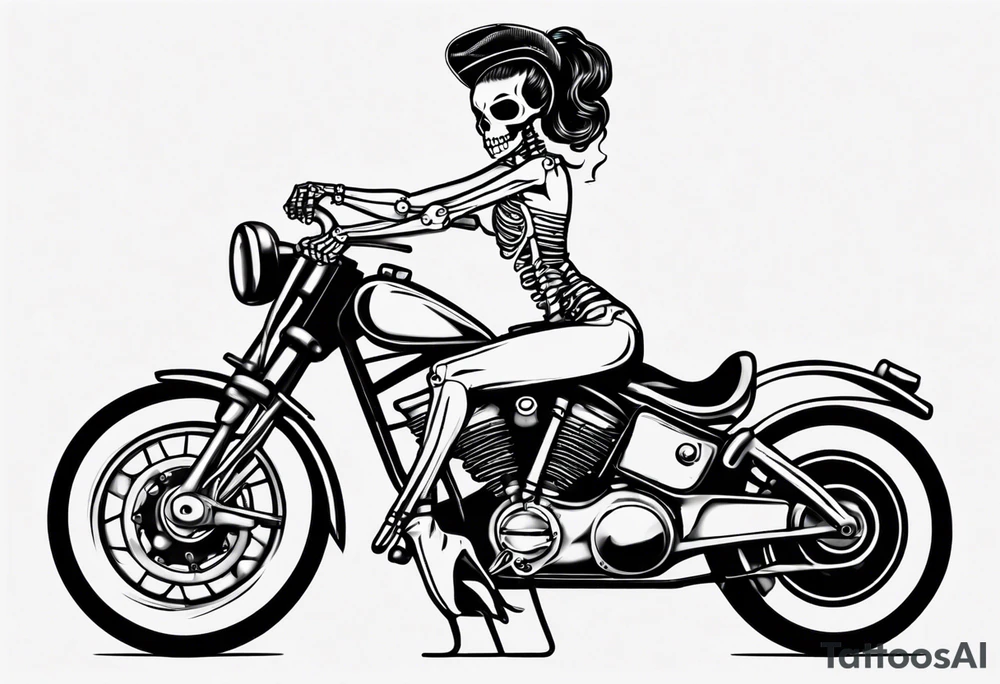 Skeleton pinup doll sitting on a motorcycle tattoo idea Skeleton pinup doll sitting on a motorcycle tattoo idea