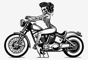 Skeleton pinup doll sitting on a motorcycle tattoo idea