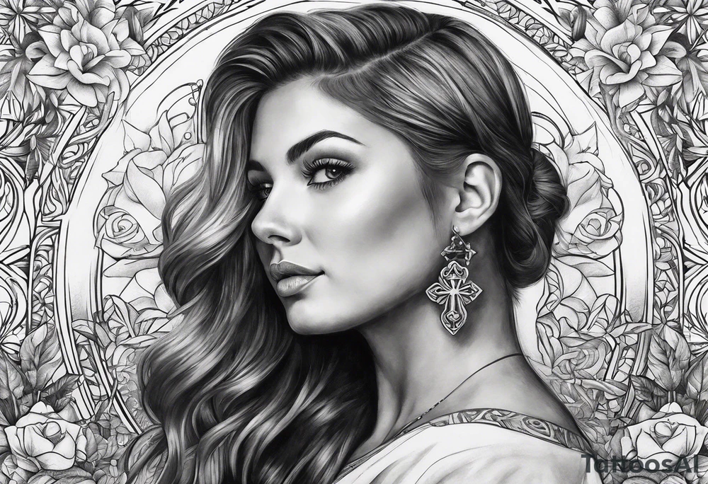 long sleeve tattoo about Christianity, family and the love of life tattoo idea