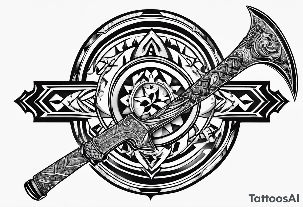Tomahawk with carvings tattoo idea