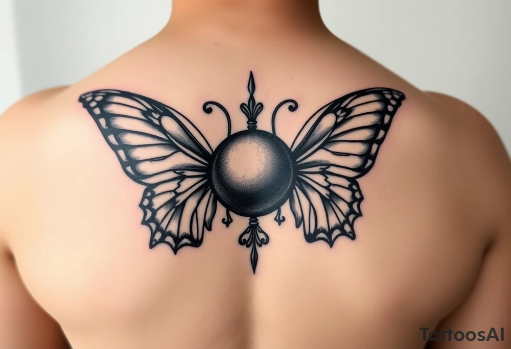 powerful majestic like ball in throat butterfly wings around it tattoo idea