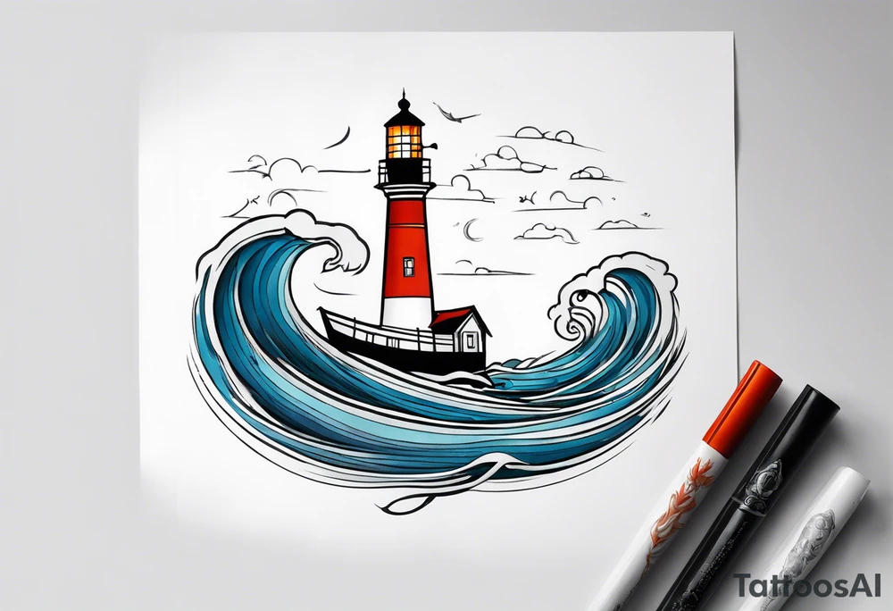 Leuchtturm 
Seil Bild 
Feuer 
Welle 
Schiff tattoo idea