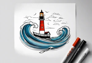 Leuchtturm 
Seil Bild 
Feuer 
Welle 
Schiff tattoo idea