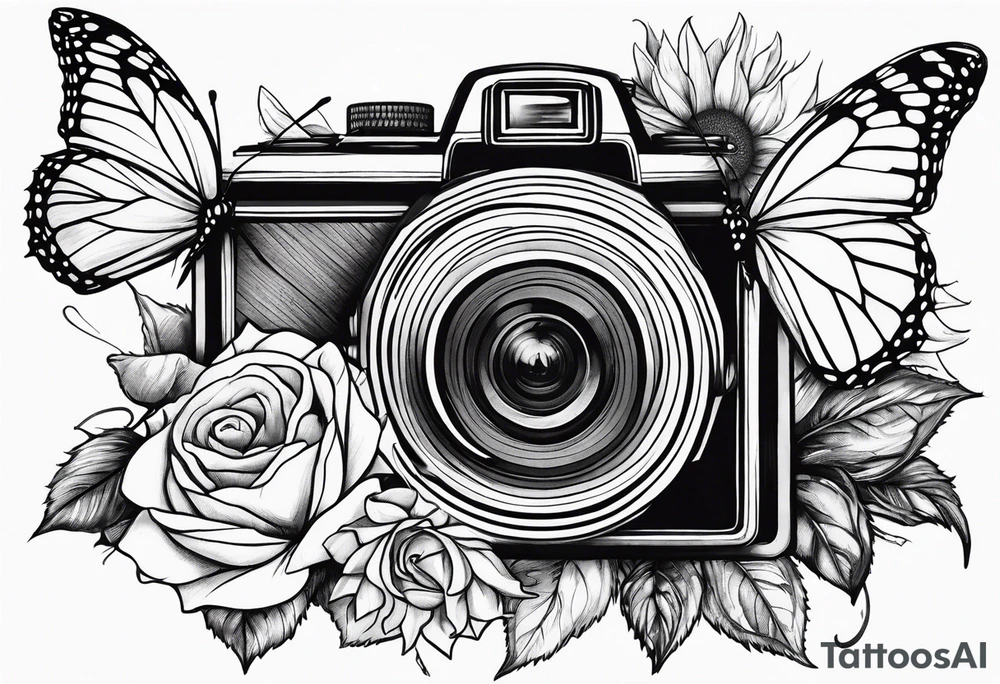 Flower : rose , sunflower, camera, butterfly tattoo idea