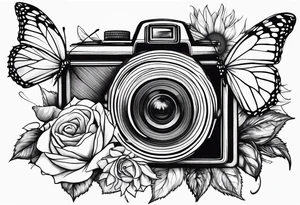 Flower : rose , sunflower, camera, butterfly tattoo idea