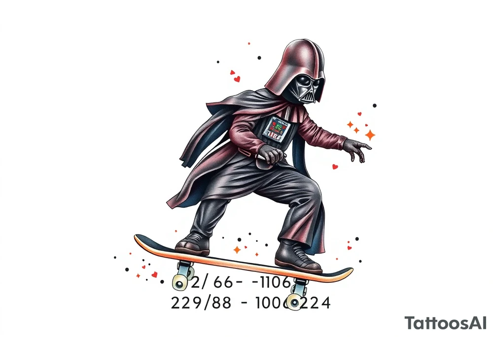 Skateboarding Darth Vader
WORDS in star wars font "Darth Carter"
12/29/88-01/06/24 tattoo idea