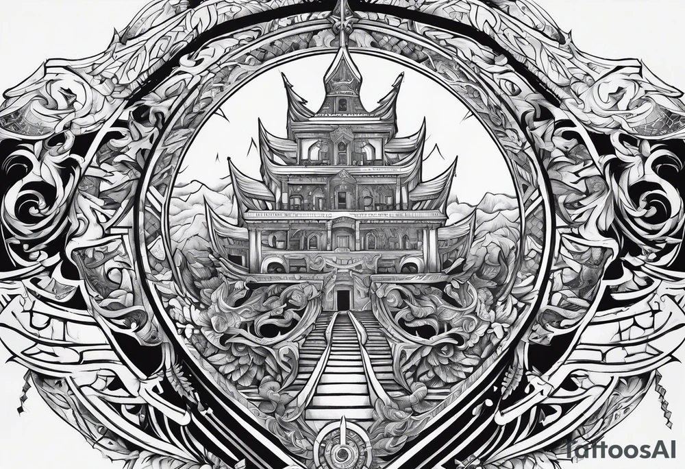 Valhalla sword shield stairs axe tattoo idea