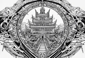 Valhalla sword shield stairs axe tattoo idea