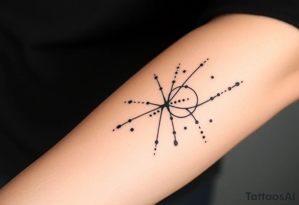 Abstract black line tattoo for a male.
Irregular, broken, sketch-like lines with sharp direction changes.
Non-elegant, non-minimal, non-feminine.
Raw hand-drawn tattoo stencil style.
Black ink only, no shading, no smooth curves.
Inner forearm wrapping around the elbow. THESE ARE SO COMPLEX. I DONT WANT THAT tattoo idea