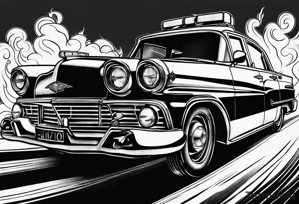 police car on fire tattoo idea