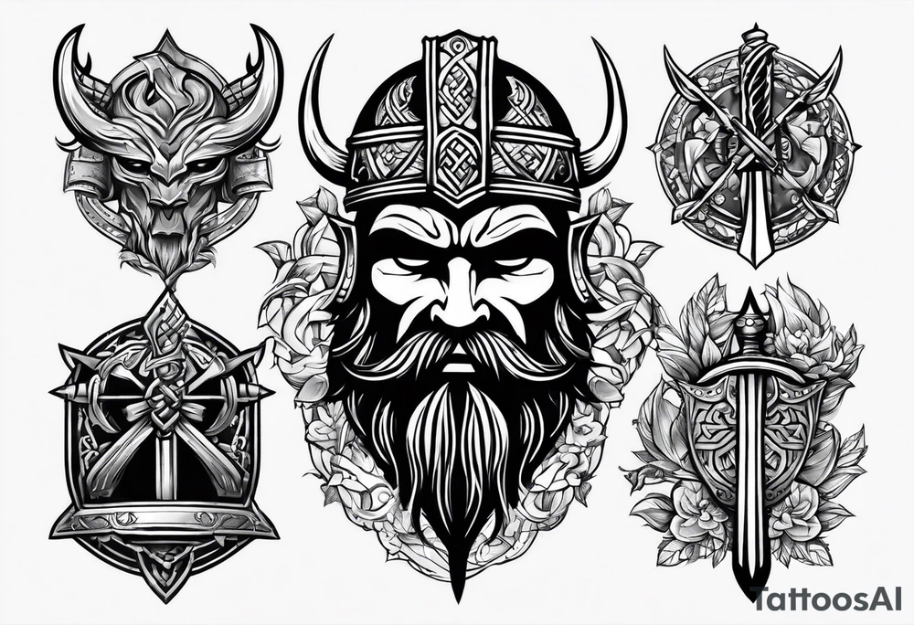 Viking silhouette with 6 blades tattoo idea