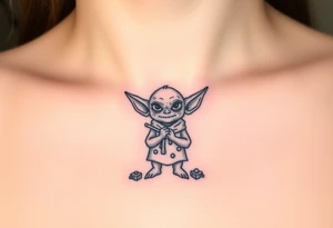 Tiny goblin with paint all over their clothes tattoo idea