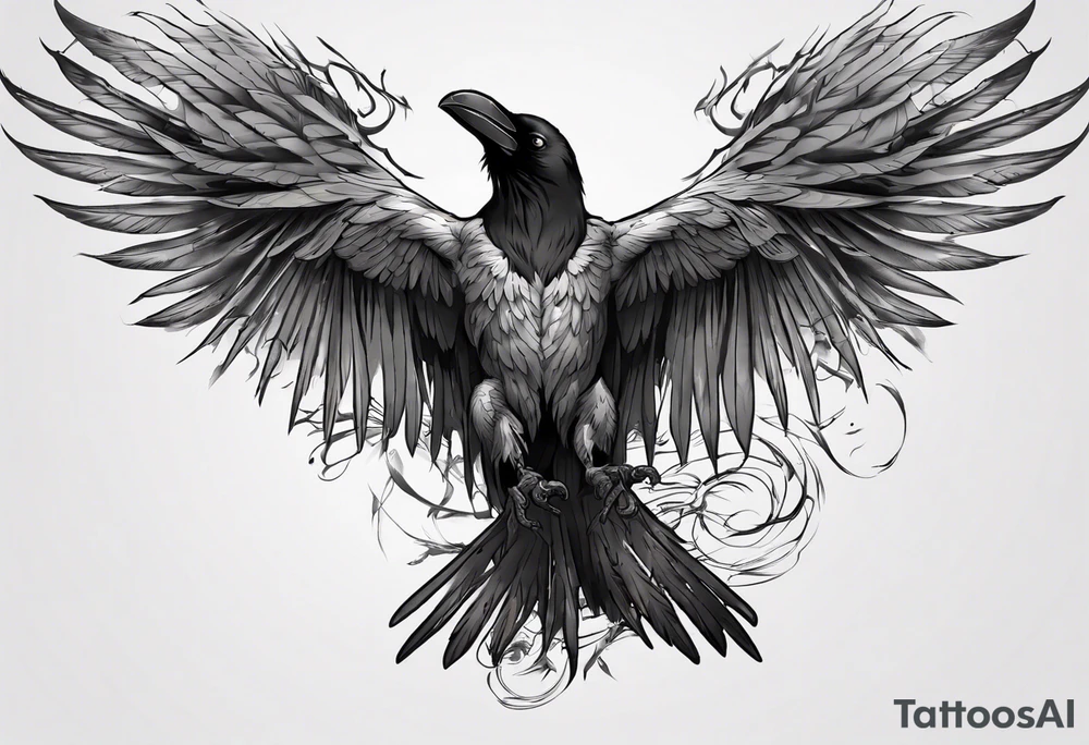 black raven with wings spread tattoo idea