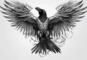black raven with wings spread tattoo idea