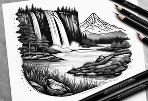 nature landscape with a waterfall tattoo idea