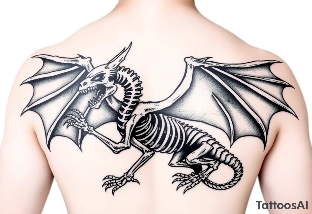 powerful majestic medieval skeleton dragon with arms and legs and wings tattoo idea