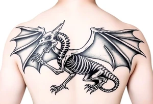 powerful majestic medieval skeleton dragon with arms and legs and wings tattoo idea