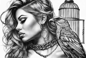 caged bird chained tattoo idea