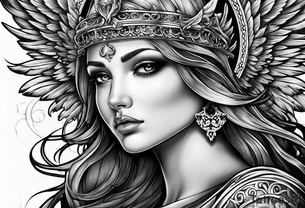 angel with skull head tattoo idea