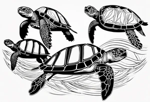 four sea turtles swimming in a row one holds tattoo idea
