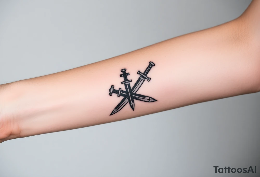 Give me a tattoo based on proverbs 27:17 about iron sharpening iron for me and the guys to get together probably two swords in it want a cross on the handle too tattoo idea